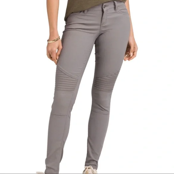 PRANA Brenna Moto Stretch Skinny Pants Mid Rise Gravel Nylon Size 2 - Picture 1 of 15